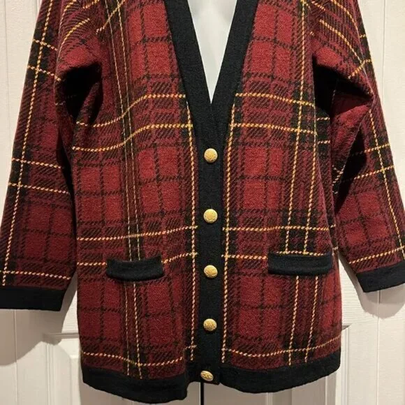 Jones New York Wool Blend Plaid Button Up Cardigan Size S  fits S M - Picture 3 of 10
